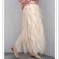 Spring Summer Sweet Cake Mesh Skirt Women's A-line Pleated Skirt Irregular Long Skirt Solid Color Fluffy Gauze Skirt Mid-length