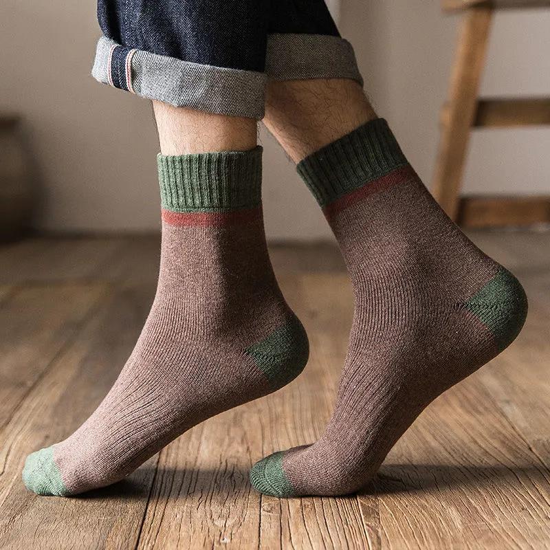 Winter Men's Cotton Socks Fashion Hit Color Tube Socks Plus Velvet Thickening Deodorant Cotton Socks Five Pairs
