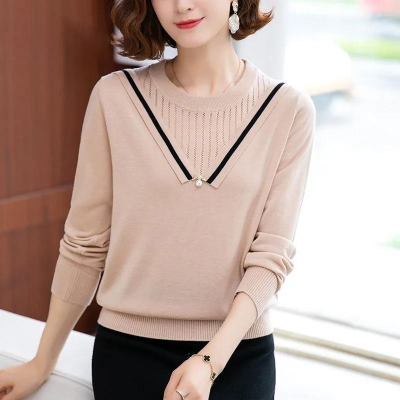 Women's Round Neck Long Sleeve Knit Sweater Fashion Versatile Short Sweater Loose Large Size Casual Sweater