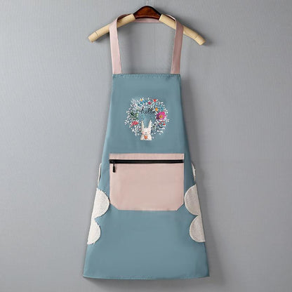 Apron Women's Waterproof and Oil-proof Kitchen Household Hand-wiping Cute Cartoon Cooking Work Men's and Women's Aprons