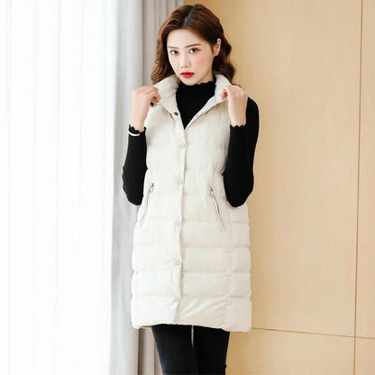 Women's Mid-length Down Cotton Vest Stand-collar Cotton Jacket Student Vest Vest Trend