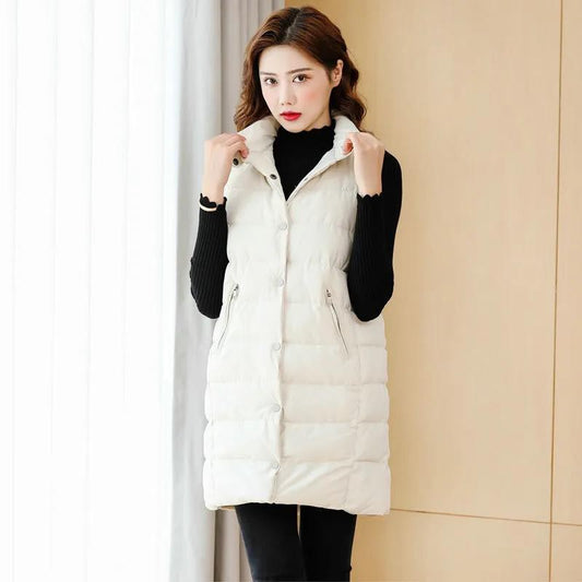 Women's Mid-length Down Cotton Vest Stand-collar Cotton Jacket Student Vest Vest Trend