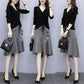 Large Size Women's Skirt Set V-neck Pleated Long-sleeved Top Irregular Ruffled Fishtail Skirt Two-piece Set Spring and Summer Casual Suit