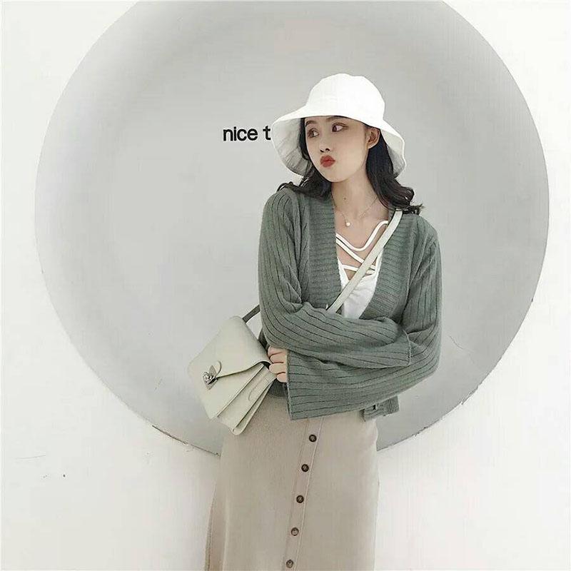 Women's Cropped Cardigan Sweaters Female Sweater V Neck Sweater Woman Knitted Cardigan