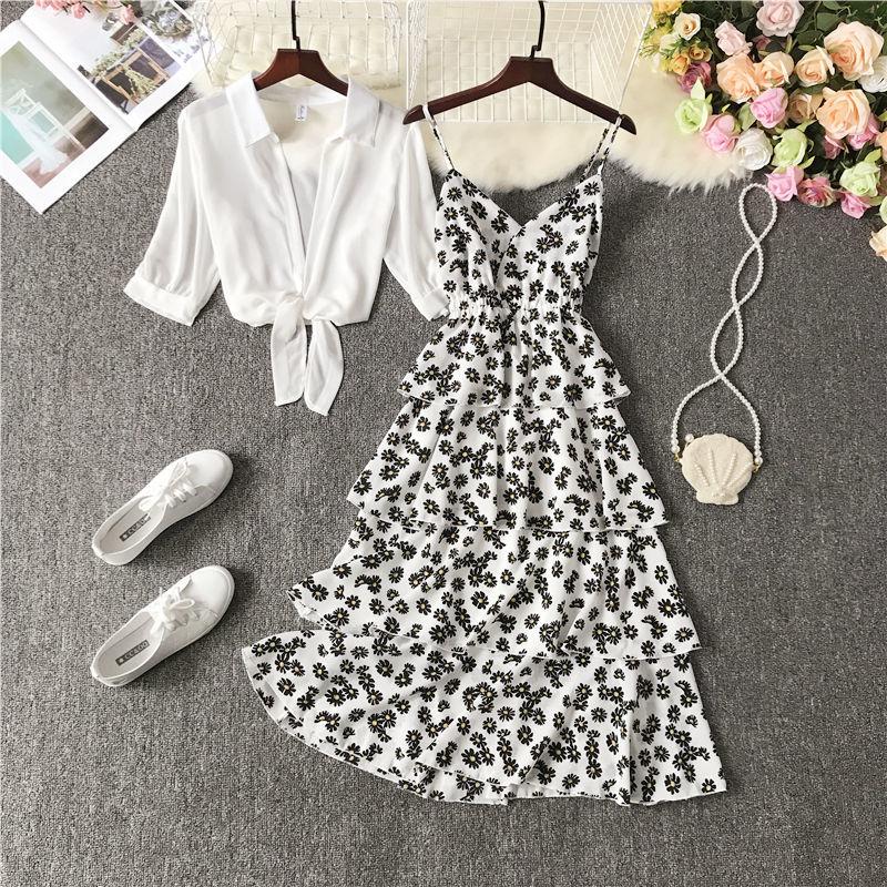 2piece Set Floral Print Sling Mid-length S-XXXXL Women's Summer Dress Chiffon Vacation Sandy Beach Daily Wear
