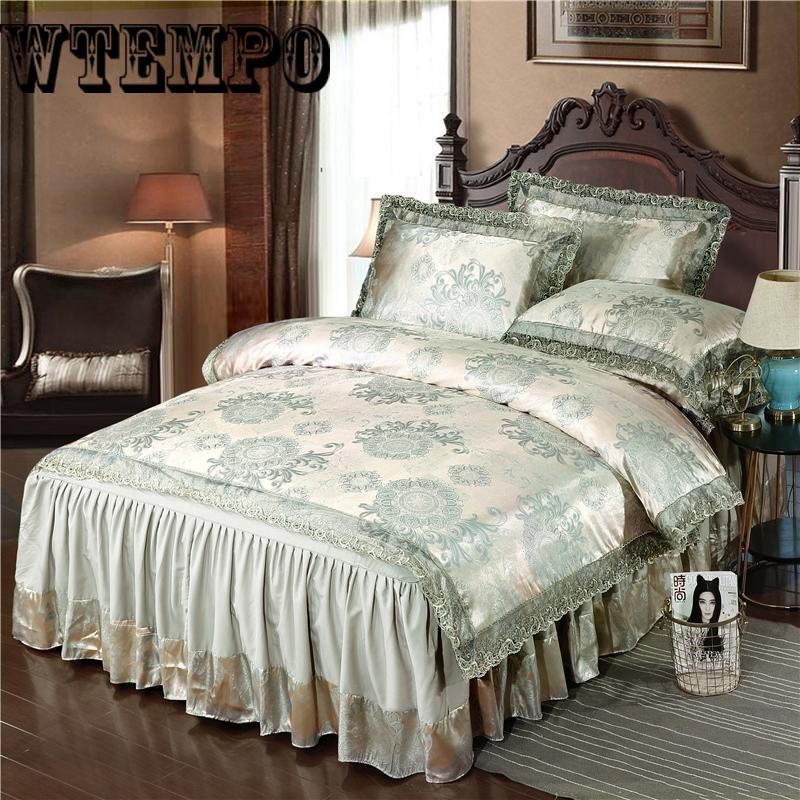 Lace Jacquard Bedding Sets Queen King Size Fabric quilted Bedcover+Pillowcases+Duvet Cover