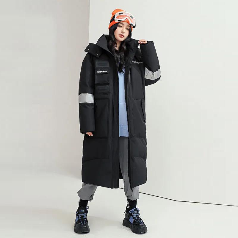 2021 Over-the-knee Long Down Jacket Women's Winter Mid-length Tooling Thickened Korean Couple Wear Winter Jacket
