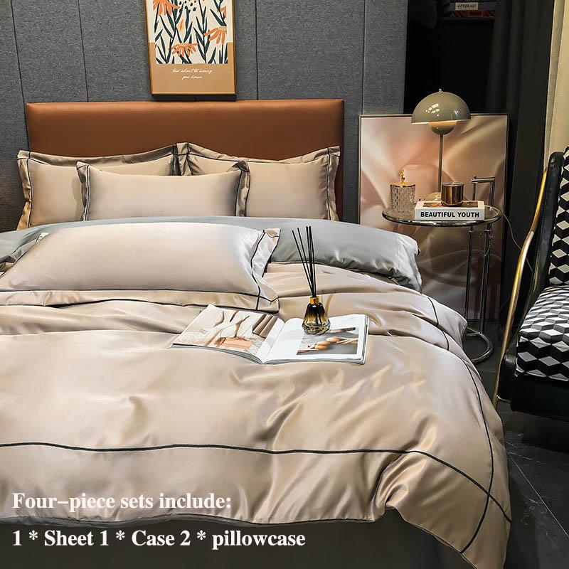 European-style Solid Color Double-sided Ice Silk Four-piece Bed Supplies Silk Slide Diet Water Wash Silk Sheets Were Set of Homes Set
