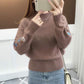 Half Turtleneck Sweater Thicken Women's Autumn and Winter Short Embroidery Flower Base Knit Long Sleeve Pullover