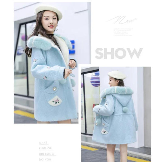 Girls' Warm and Windproof Jacket Mink Velvet Coat Korean Mid-length and Velvet Thick Winter Clothes