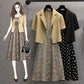 Plus Size Women's Short Sleeve Dress Set Women Summer Suit Floral Dress Suspender Blazer Two Pieces Sling Leopard Print Floral Top Skirt Set