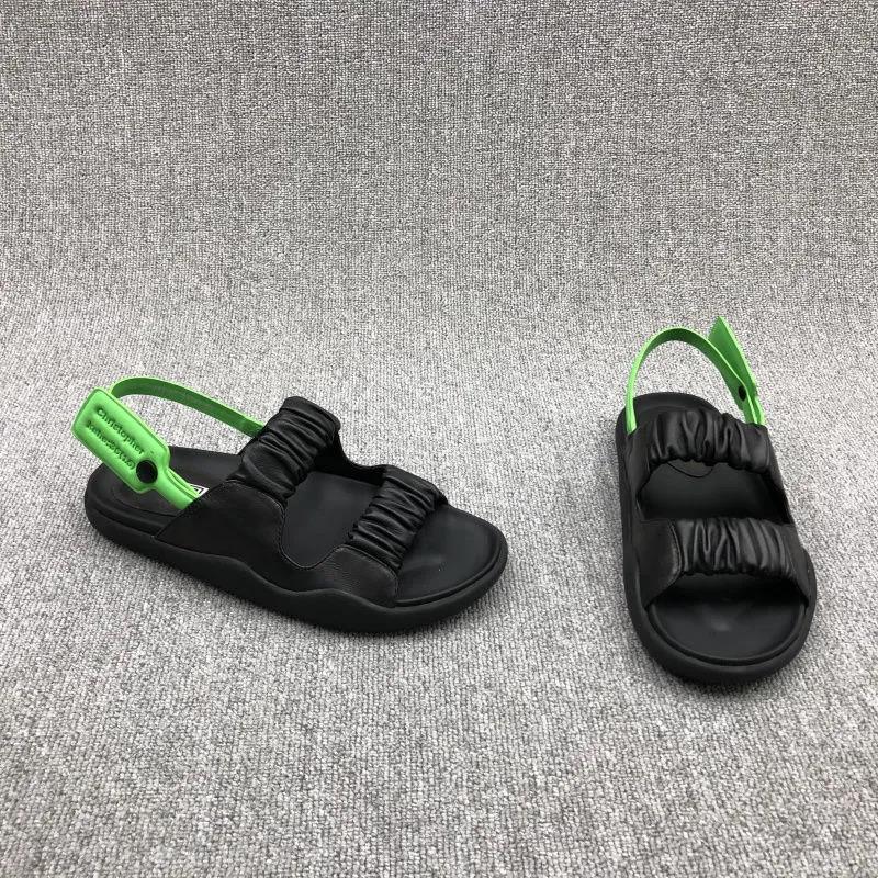 European Women's Shoes Summer Soft Leather Folds Color Matching Open Toe Flat Beach Sports Sandals Women