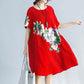 WTEMPO Plus Size Ladies Dress Summer Short Sleeve Round Neck Casual Knee-length Dress