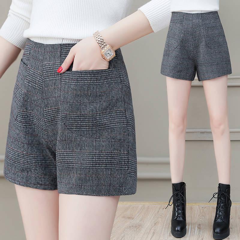 Women Woolen Wide Leg Shorts Loose High Waist Zipper Casual Shorts