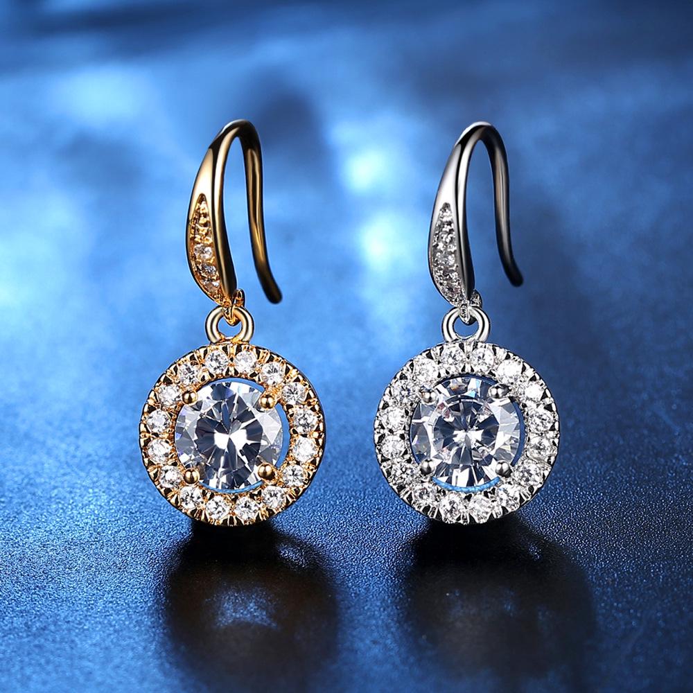 2 Colors Round Zircon Earrings Elegant Shining Zircon Dangle Earrings for Women Gift Jewelry