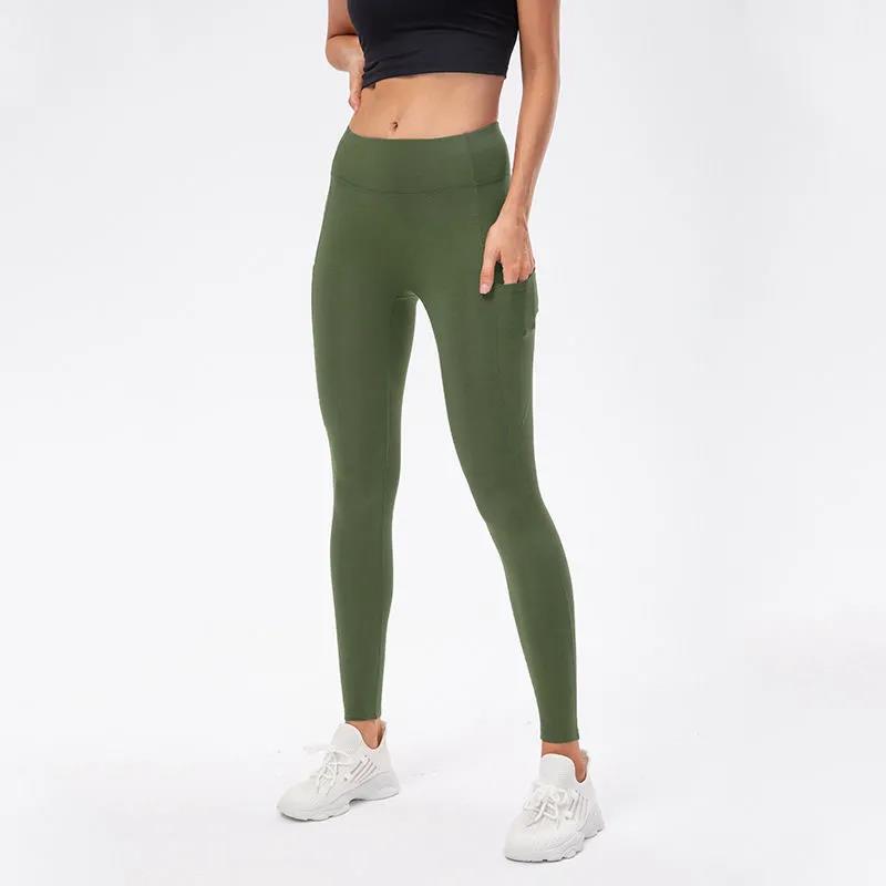 High-elastic Women's Autumn and Winter Plus Velvet Yoga Fitness Trousers Pockets Warm High Waist Tight-fitting Running Training Pants