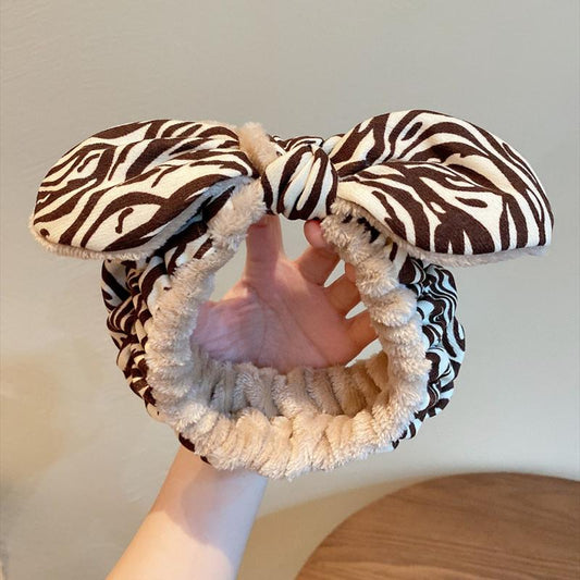 Cute Leopard Print Coral Fleece Headband Women Makeup Shower Hairband Elastic Hair Bands
