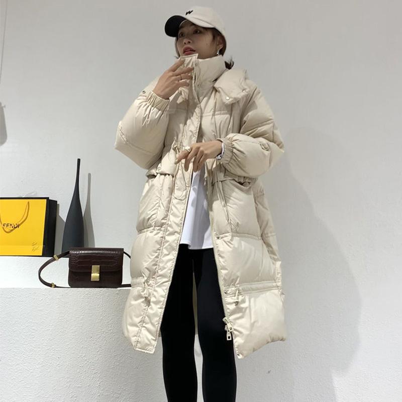 Korean Style Mid-length Over-the-knee Down Jacket Women Loose Waist Thickened White Duck Down Jacket Tide