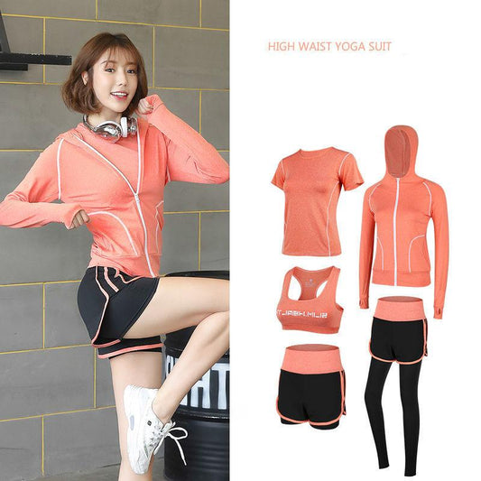 5pcs/set  Women Yoga Set Seamless Leggings Long Sleeve Crop Top Sports Bra Running Pants Gym Clothing Fitness Workout Sports Suit