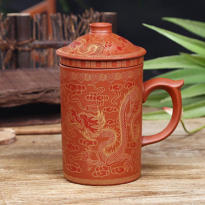 360ML Teacup with Infuser and Lid Handmade Hand Painted Dragon Beauty Purple Clay Tea Mug Ceramic Water Mug Drinkware