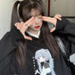 Anime Hoodies Japanese Oversized Loose Harajuku Sweatshirts Thick Fleece Fall Winter Pullovers Top Clothes Black Plus Size Fashion Streetwear Coat