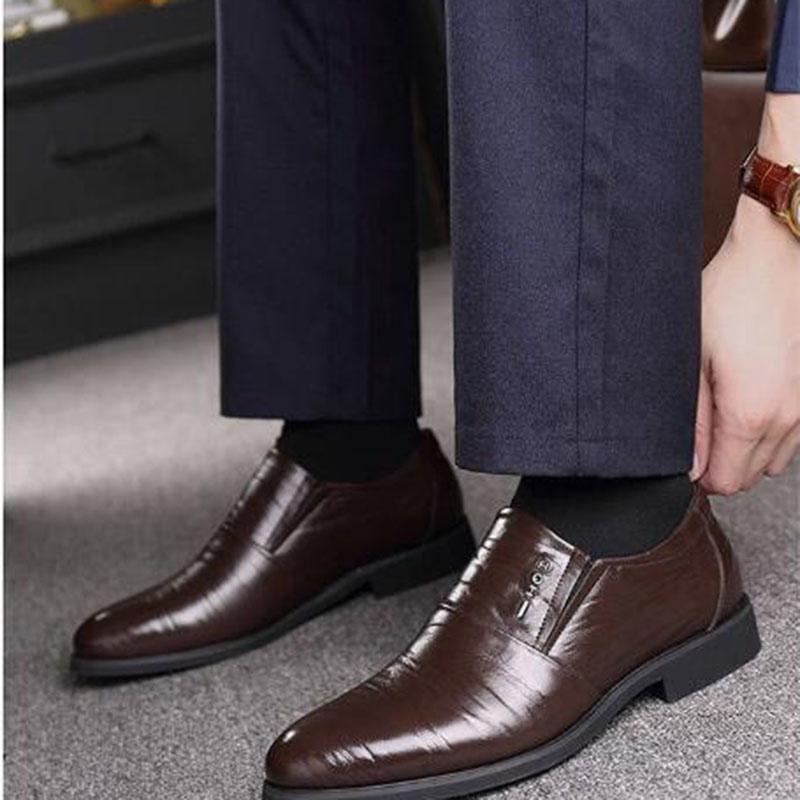 British Men's  Leather Pointed Toe Men Dress Shoes Business Wedding Oxfords Formal Shoes For Male