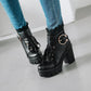 Women's Autumn and Winter Back Zipper High-heeled Martin Boots Large Size Solid Color Lace Thick Heel Waterproof Ankle Boots
