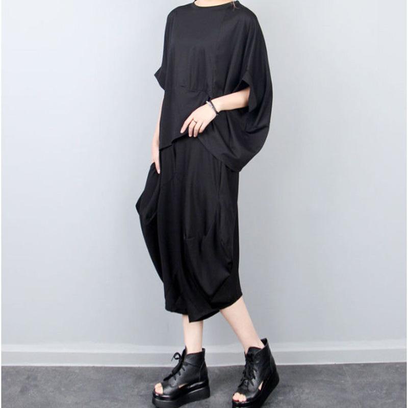 WTEMPO 2pcs Suit Women's Plus Size Spring and Summer Short Sleeve Loose Casual Batwing Sleeve Loose TopsTwo-piece Set