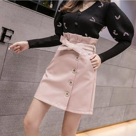 2020 Spring Autumn Women Short Skirt PU Leather Sexy Mini Skirt Pencil Slim Hem High Waist Women