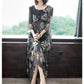 Women's Printed Skirt Loose Round Neck Dress Concealed Belly Thin Large Size Dress Long Printed Skirt Light and Breathable Fabric