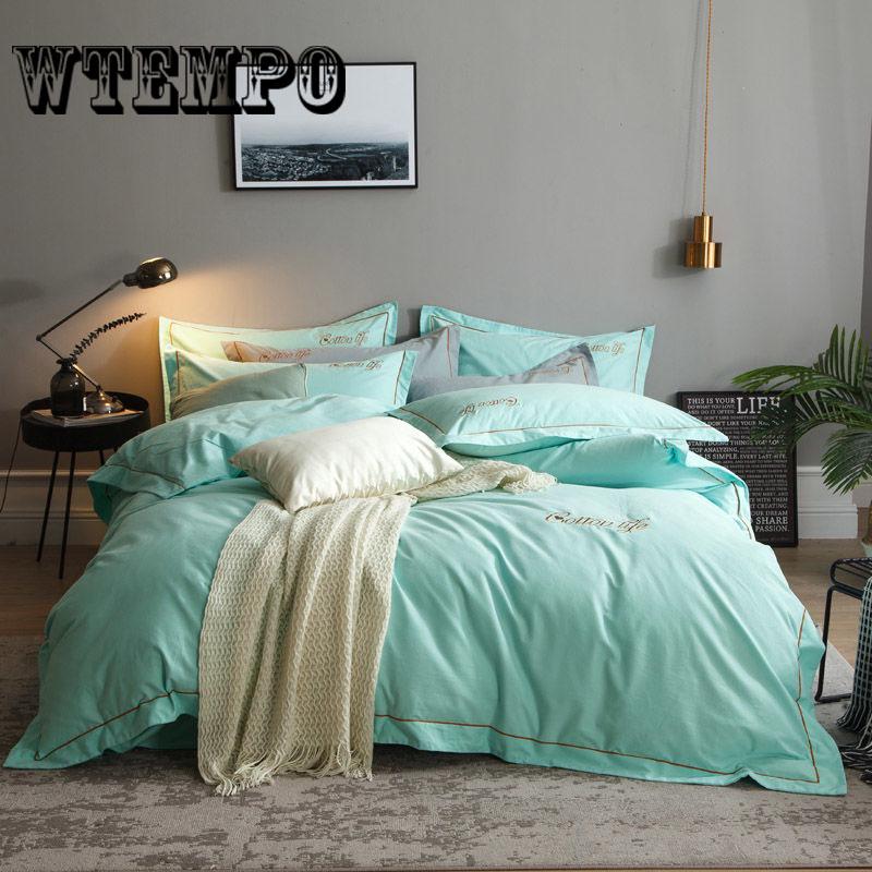 Comfortable Soft Cotton Quilt Set Bed Skirt Four-piece Lace Quilt Cover Solid Color Princess