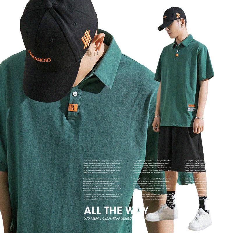 Short-sleeved Men's   Shirt Summer Shirt with Collar Trend Loose Tide Brand Men's 100% Cotton