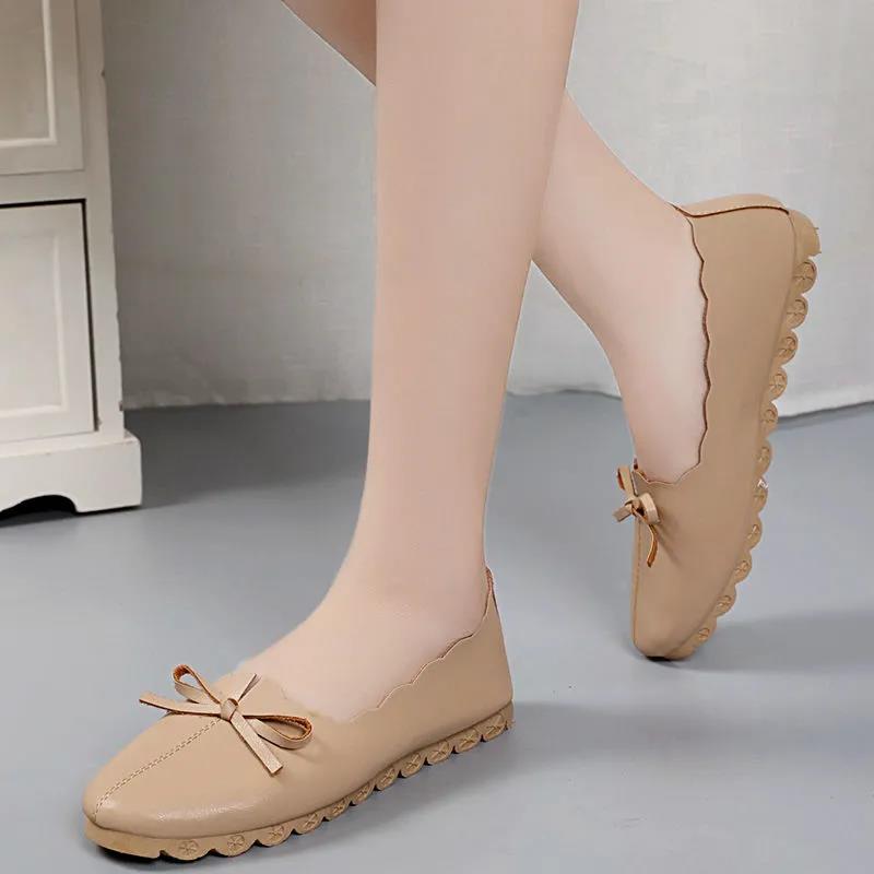 Spring and Autumn Korean Version of Shallow Mouth Mother Shoes All-match Soft-soled Round Toe Pedal Bowknot Work Lazy Shoes