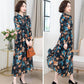 Floral Long Sleeve Dress Feminine Lotus Leaf Collar Chiffon Print Skirt Long French Retro Elegant Inside Outerwear Fabric Lightweight Breathable