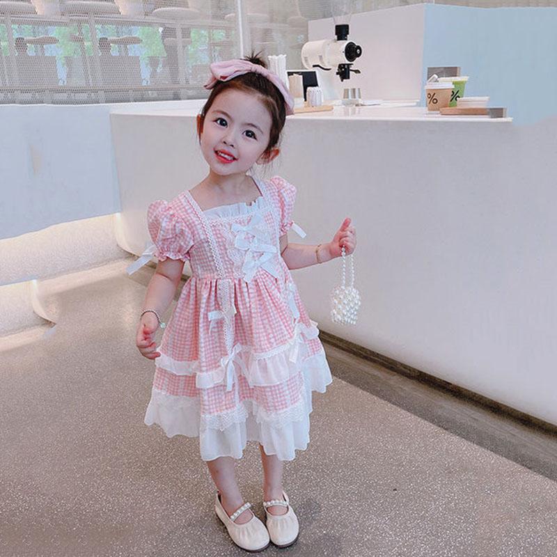 Cute Girl Dress Summer Princess Dress Girl Loli Style Show Skirt Cute Loli Skirt Puff Sleeve Lace Tutu Skirt Comfortable and Breathable Fabric