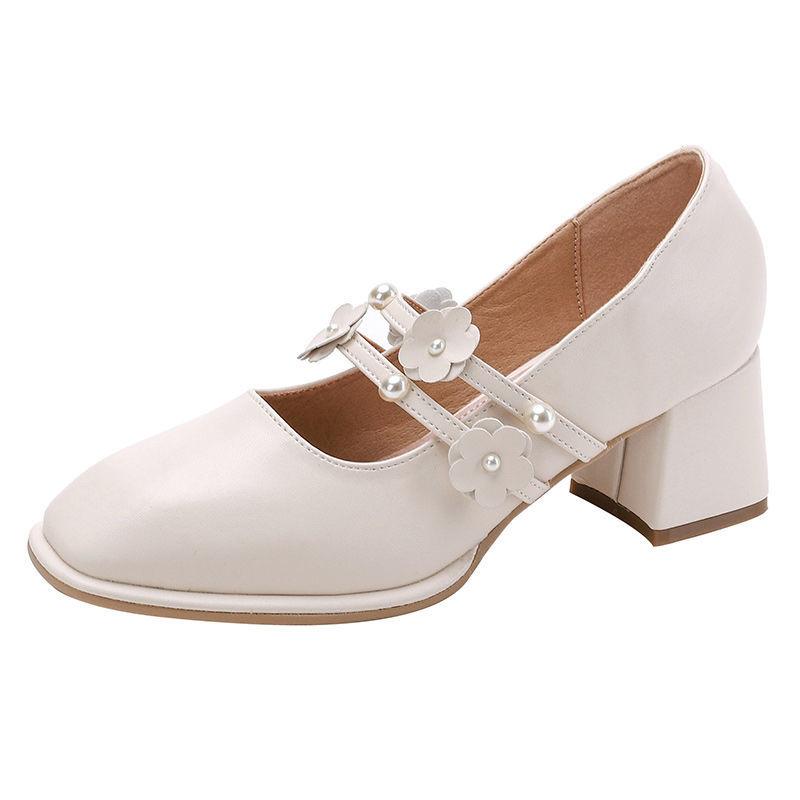 French Girl Single Shoes Small High Heels Thick Heels Retro  Gentle Mid-heel All-match