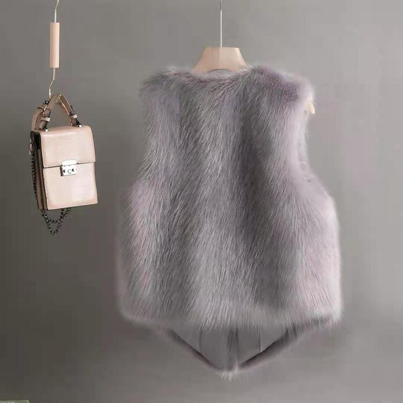 Faux Fur Waistcoat Women's Short Imitation Rex Rabbit Fur Waistcoat Slim and Thin Fur Vest Waistcoat Keeps Warm and Comfortable