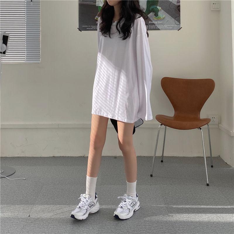 Summer Fall Women's T-Shirt Solid Color Basic Tee Round Neck Long Sleeve Tshirts Couple Women Man Casual Pullover