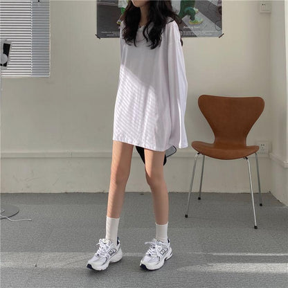 Summer Fall Women's T-Shirt Solid Color Basic Tee Round Neck Long Sleeve Tshirts Couple Women Man Casual Pullover