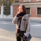 Top Women's Autumn Small Fragrant Wind Sweater Cardigan Jacket Short Plaid Mink Fleece Sweater
