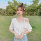Off-shoulder Ruffled Sweet and Loose Short-sleeved Chiffon Shirt Women's White Off-the-shoulder Shirt Lace Trim Design Ruffled Trim