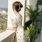 Female Summer Vintage Floral Print Square Neck High Waist Dress Slim Elegant Holiday A-line Dress