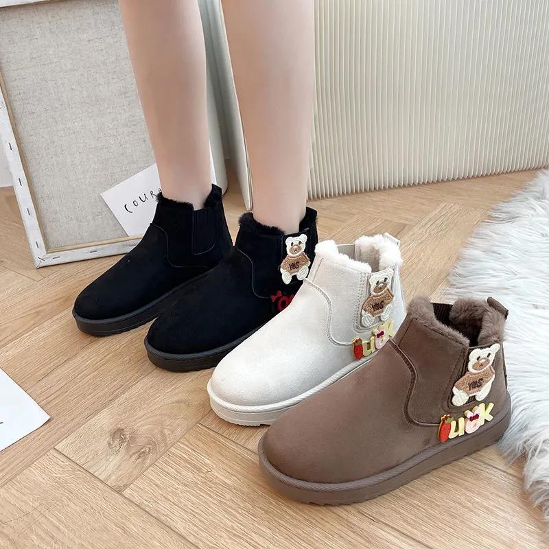 Frosted Cute Snow Cotton Boots Women Plus Velvet Thick Waterproof Winter All-match Warm Bread Cotton Shoes