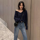 Autumn Fashion Sweater Casual Simple Loose Jacket Short V-neck Hollow Young Women's Bottoming Shirt