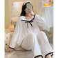 Women's Autumn Winter Coral Fleece Pajamas Set Cute Bow Square Collar Thickened Flannel Homewear Suit Loose Striped Pyjamas Pants Two-piece Set