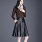 Black Ladies PU Leather Skirts Women Casual High Waist Zipper Solid Female Knee-length  A-Line Skirt with Pocket