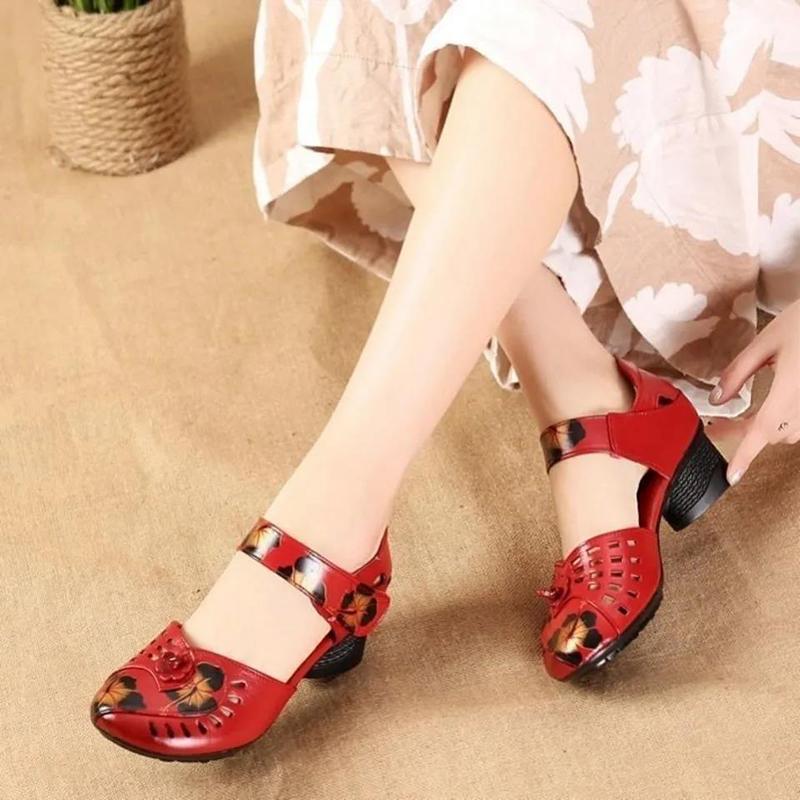 Sandals Women's Summer Fashion Outer Wear Soft Leather Mid-heel Sandals Ladies Sandals Mother Shoes Casual Sandals