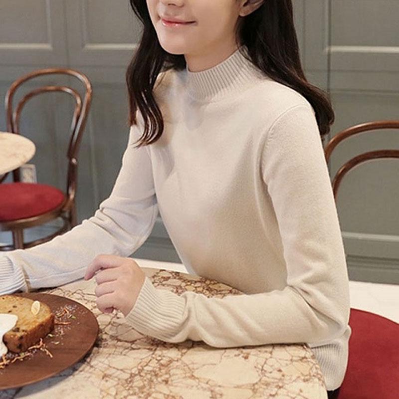 Pofulove Half Turtleneck Bottoming Shirt Sweater Women Autumn Winter Black Pullover Slim Shirt
