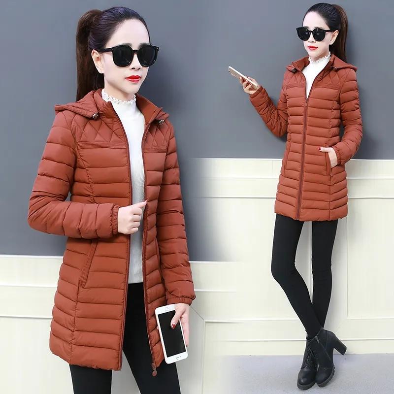 Women Autumn Winter Medium Long Coat Thicken Warm Hooded Jackets Cotton Padded Puffer Jacket Overcoat Slim Mid-length Windproof Parkas