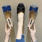 Bowknot Soft Sole Thick Heel Shoes Women Spring Korean Style Square Toe Woven Low-heeled Women's Shoes